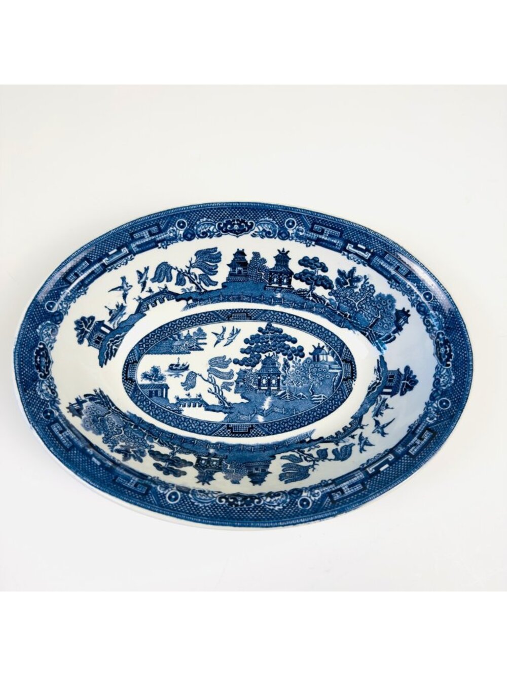 Vintage Johnson Bros Blue Willow Oval Serving Bowl England Colbalt Blue & Ivory